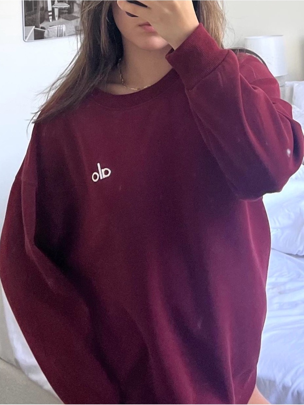 Women's Oversized Maroon Sweatshirt with Small Logo